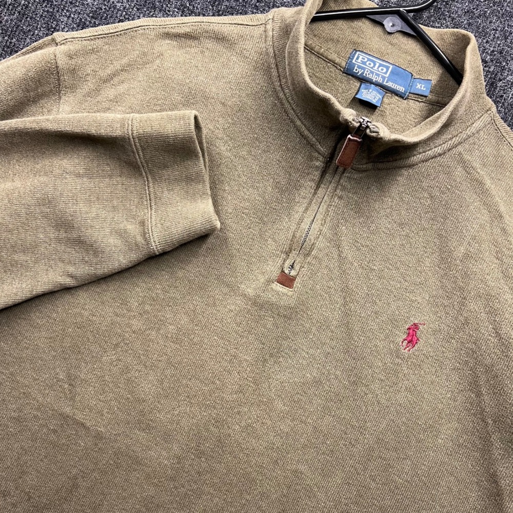 Polo Ralph Lauren Mens XL Quarter Zip Pullover Olive Green Cotton Knit Sweater